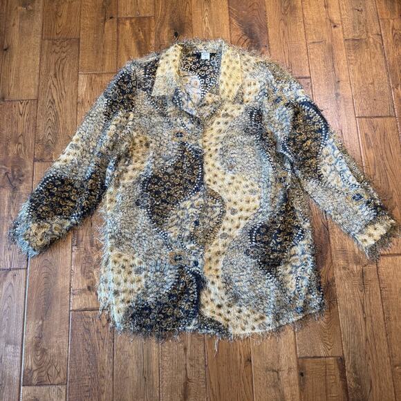 Giorgio Fiorlini Tops - Giorgio Fiorlini Plus Collection Button Up Shirt Tunic Jungle Print Fuzzy Sz 16